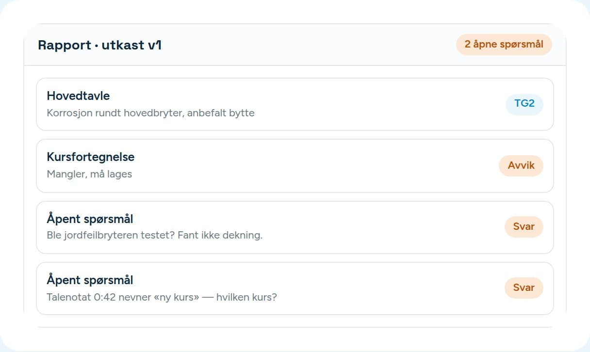 A draft report in Vadio with open questions waiting for an answer