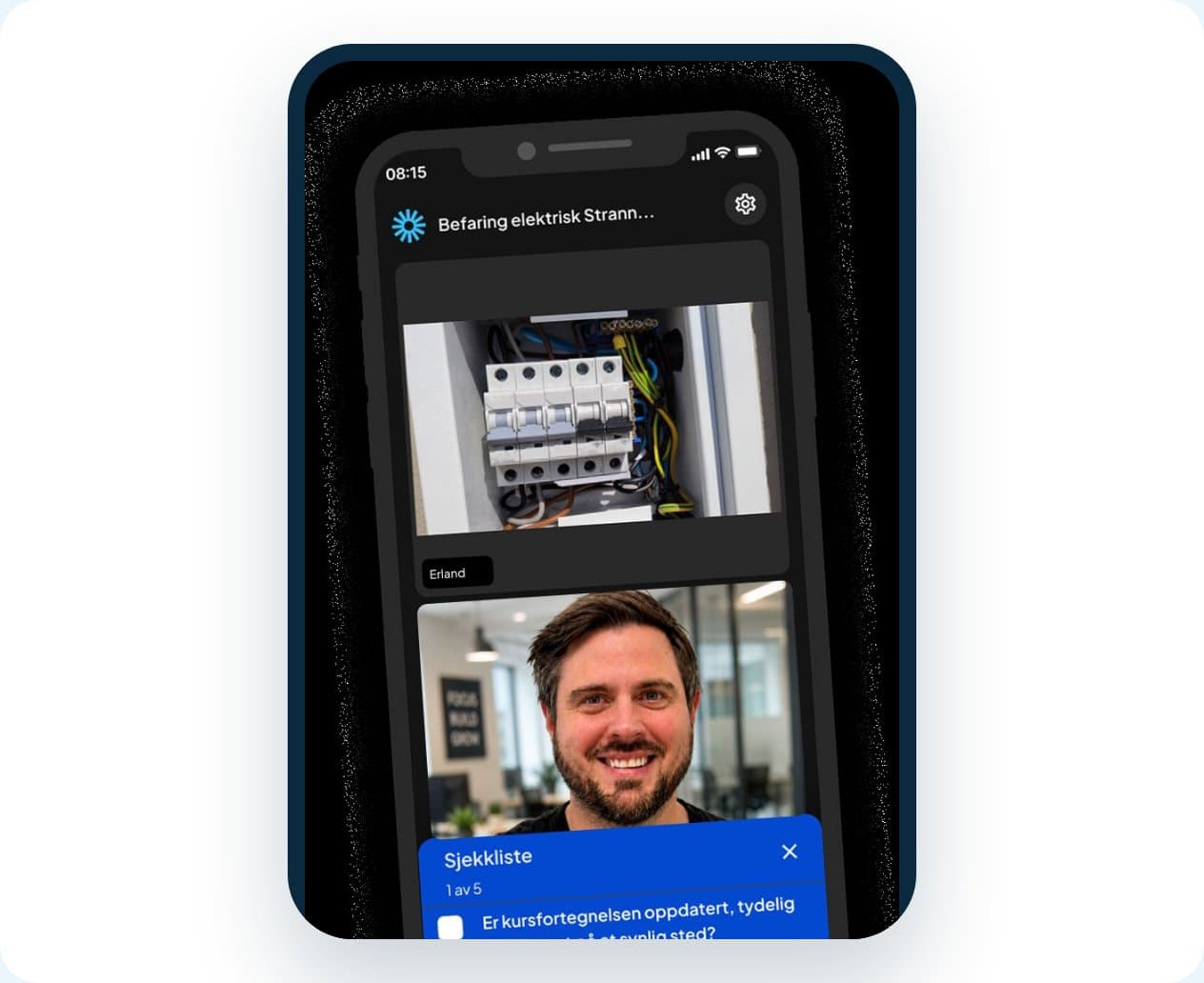A video call in the Vadio app with the customer’s installation and a checklist