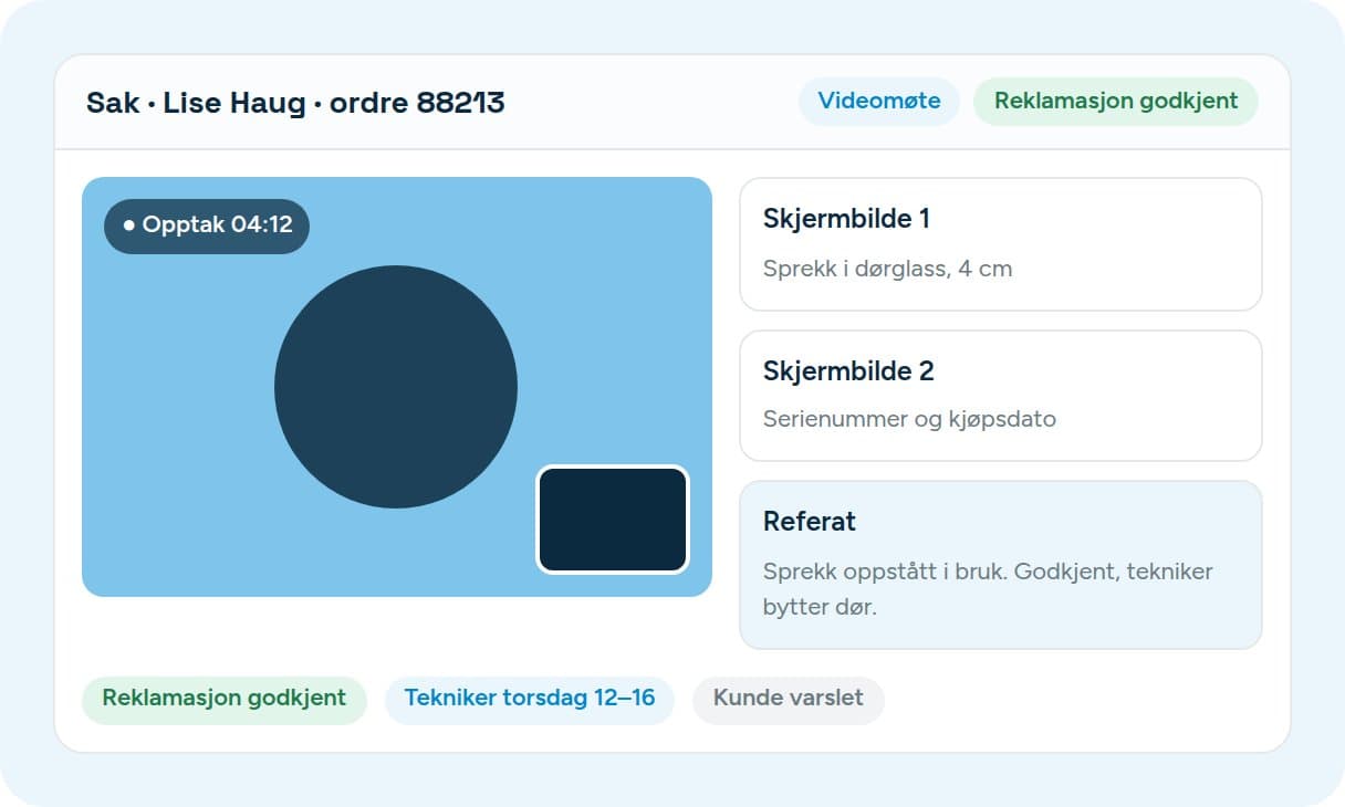 A complaint case in Vadio with the video call screenshots and the approval