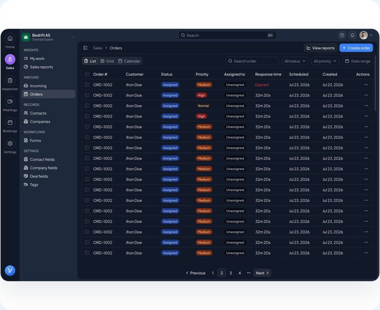 Bookings and the calendar in Vadio