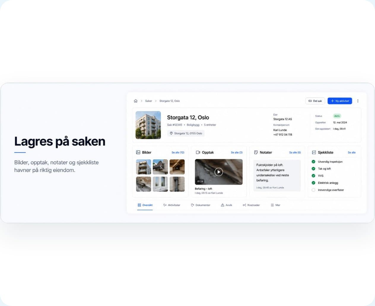 A Vadio case with photos, recordings, notes and a checklist on the right property